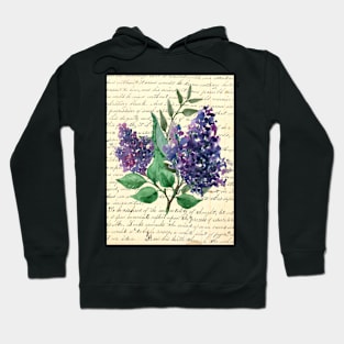 Purple Flowers on Antique Book Page Hoodie